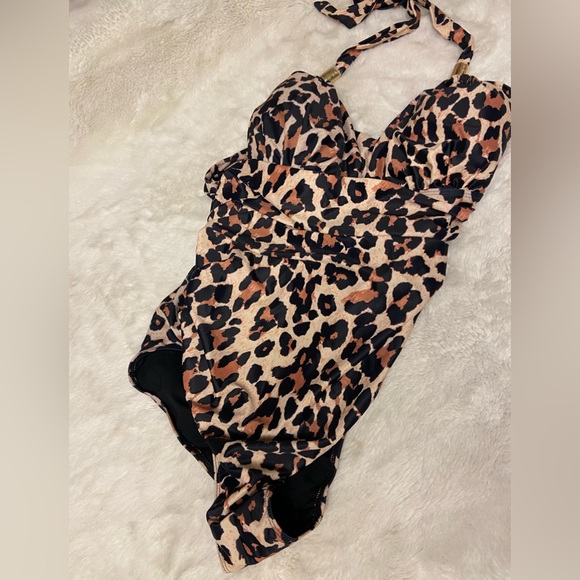 NWOT womens one piece push up bra swimsuit halter leopard print plus size XXL - Picture 3 of 8